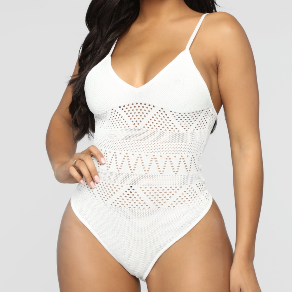 White Woven Design Bodysuit